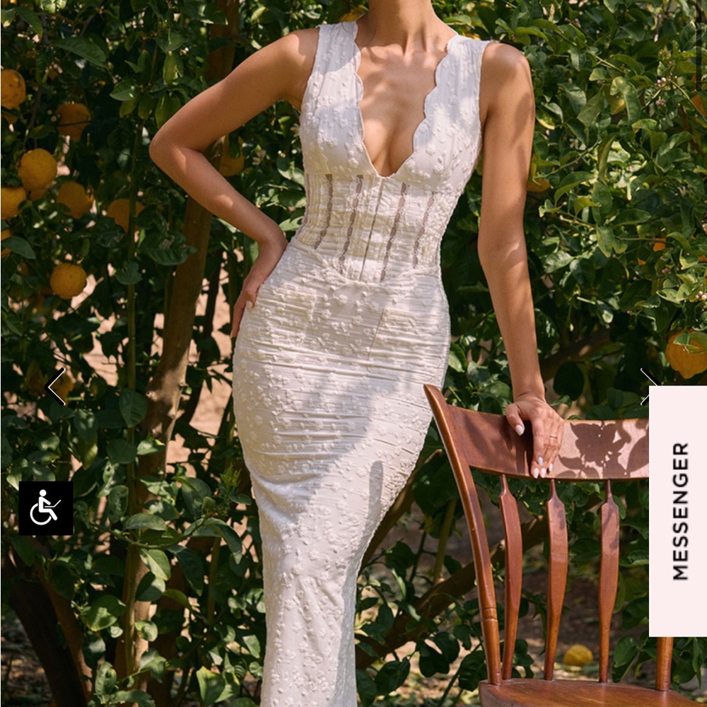 House of CB - SOPHINA - White Broderie Anglais Plunge Maxi Dress